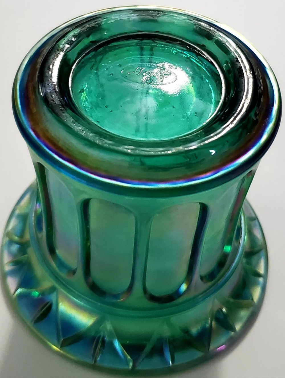 Fenton 1998 Green Carnival Glass Votive Candle Holder - Picture 7 of 13